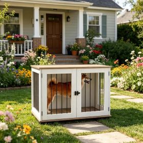 Double Door Dog Crate End Table Furniture Indoor with Storage Wood Dog Side Table with Double Doors for Living Room