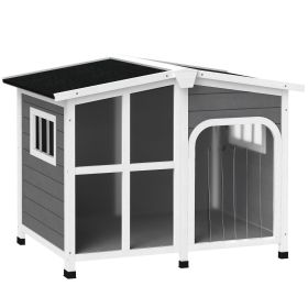 Cabin-Style Wooden Dog House for Large Dogs with Openable Roof & Giant Window,Gray