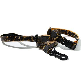 Graffiti Waterproof Dog Collar and Leash Set, Custom Logo Durable PVC Pet Leash for Small Medium Large Dogs (Color: Gold Black, size: m)