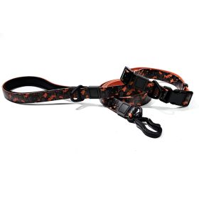 Graffiti Waterproof Dog Collar and Leash Set, Custom Logo Durable PVC Pet Leash for Small Medium Large Dogs (Color: Orange Black, size: m)